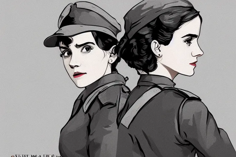 Image similar to Emma Watson in WW2 uniform vector art by moebius and atey ghailan by james gurney by vermeer by George Stubbs full body full body full body full body trending on artstation