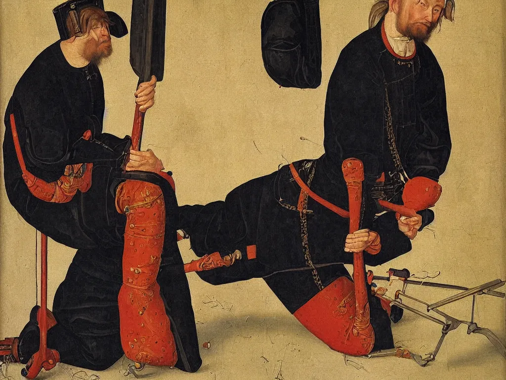 Image similar to portrait of a kneeling painter. painting by lucas cranach