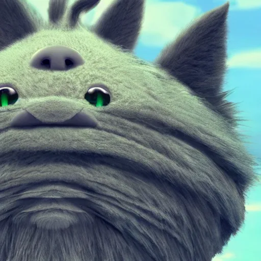 Image similar to guy with a furr creature, climatic atmosphere made by studio ghibli, smooth, detailed face,, beautiful scene, 8k, clear