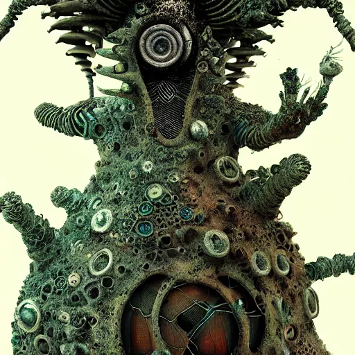 Prompt: highly evolved biomechanical phyrexian dreadnought pregnant borg queen hybrid dotted with lichens and fungal growth being possessed by the machine spirit, artists tram pararam and doctor seuss with beryl cook and hr giger, high contrast cinematic light, mystical shadows, sharp focus, octane render