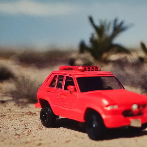 Image similar to 3 5 mm photo of metallic red aztek car like hot wheels model in area 5 1 as background