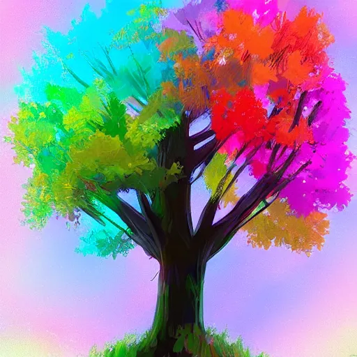 Image similar to a colorful tree, digital art, artstation