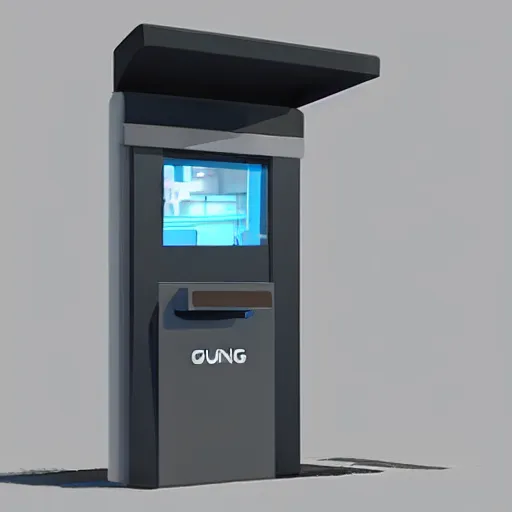 Prompt: gun charging kiosk, brutalist, futuristic, unreal engine, concept art