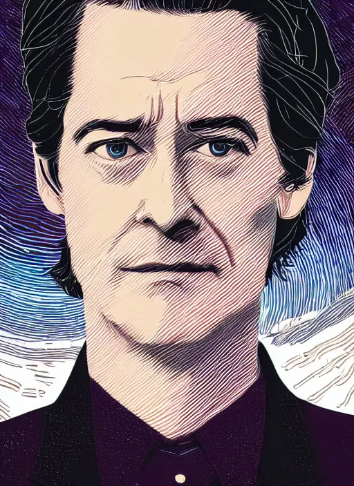 Prompt: portrait of kyle maclachlan as dale cooper by victo ngai