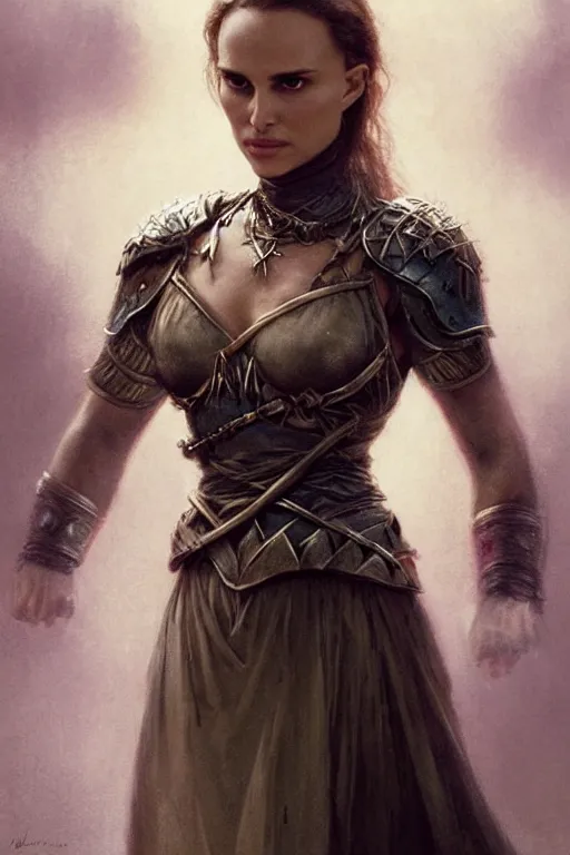 Image similar to natalie portman, legendary warrior, heroic, lord of the rings, tattoos, decorative ornaments, battle armor, by omar ortiz, valeri tsvetkov, sergio martinez, carl spitzweg, ismail inceoglu, vdragan bibin, hans thoma, greg rutkowski, alexandros pyromallis, perfect face, fine details, realistic shading photorealism