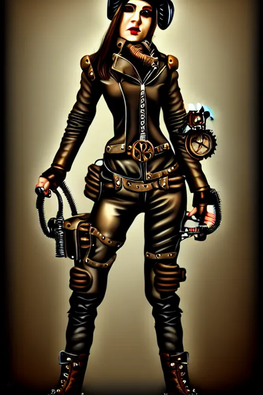 Prompt: steampunk biker girl by karl kopinski