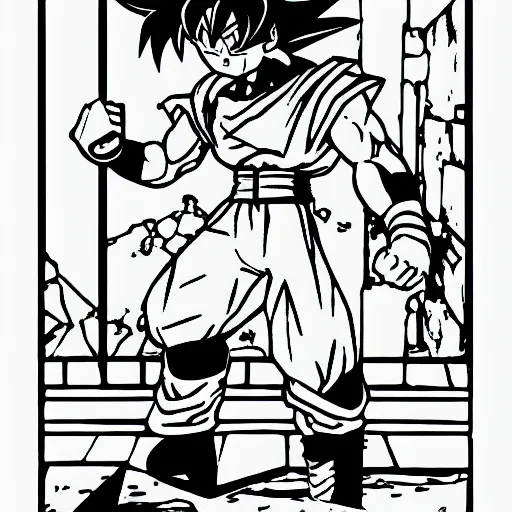 Image similar to coloring page goku fighting against sailor moon