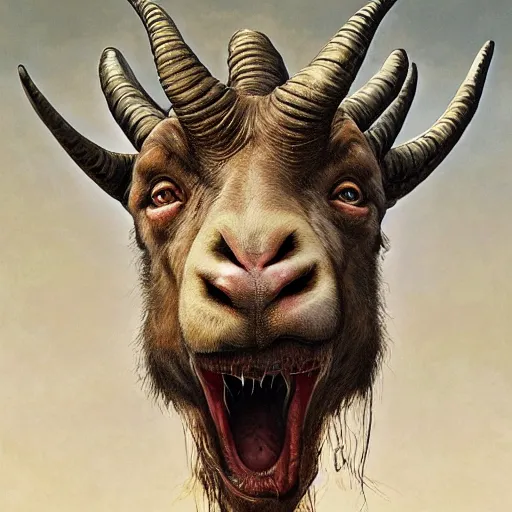 Image similar to vladimir putin, anthropomorphic bald prehistoric goat, vladimir putin hybrid, toothless, horror, macabre by donato giancola and greg rutkowski and wayne barlow and zdzisław beksinski, realistic face, digital art