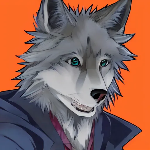 Image similar to key anime visual portrait of an anthropomorphic anthro wolf fursona, in a jacket, with handsome eyes, official modern anime art