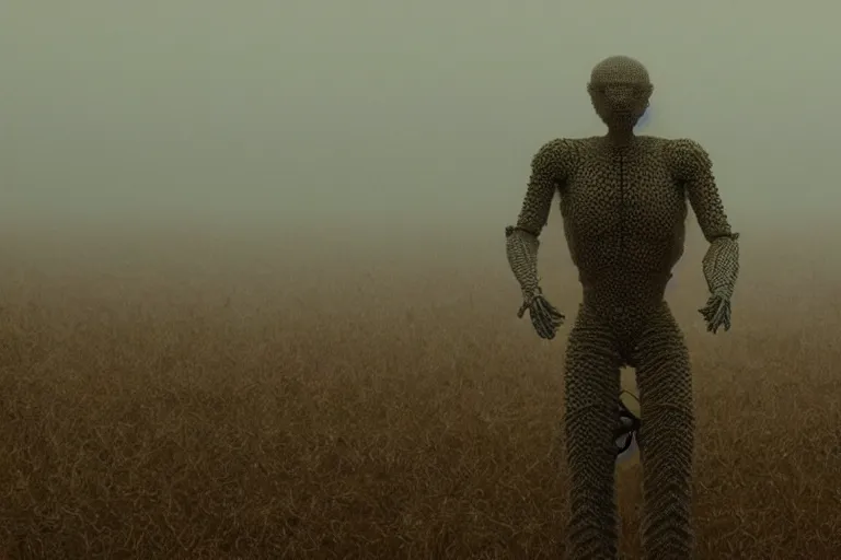 Prompt: a complex organic fractal 3 d ceramic humanoid megastructure, cinematic shot, foggy, photo still from movie by denis villeneuve