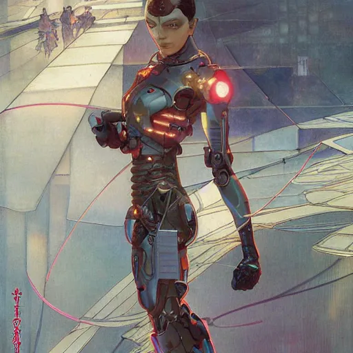 Image similar to cyborg woman in tokyo,, by Edgar Maxence and Ross Tran and Michael Whelan and Gustav Klimpt