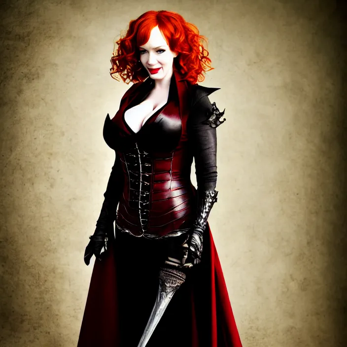 Image similar to full body photograph of christina hendricks as a vampire warrior. extremely detailed. dslr. 8 5 mm.