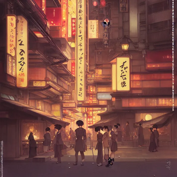 Image similar to empty tokyo at night, spring, in the style of studio ghibli, j. c. leyendecker, greg rutkowski, artem