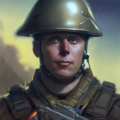 Image similar to Elon as a soldier, closeup character art by Donato Giancola, Craig Mullins, digital art, trending on artstation