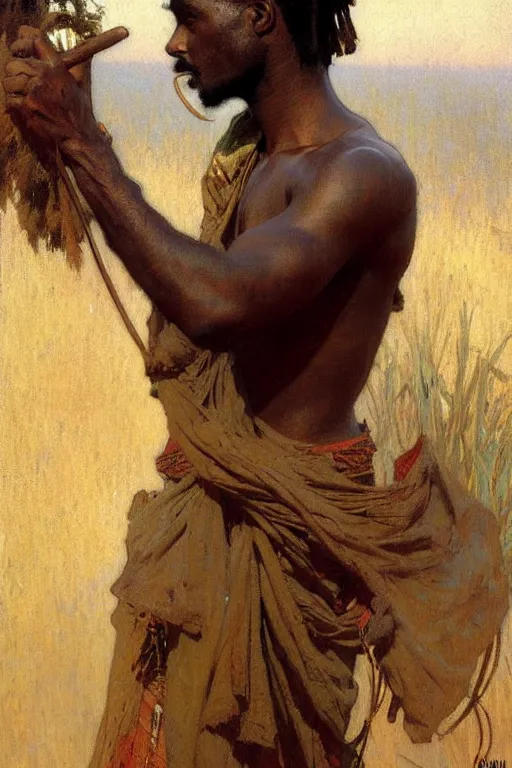 Image similar to attractive african man, painting by gaston bussiere, craig mullins, greg rutkowski, alphonse mucha