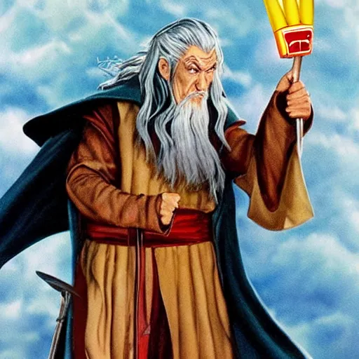 Prompt: comic book cover for'gandalf goes to mcdonalds ', art by alex ross