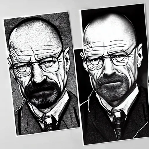 Prompt: walter white as a detective like sherlock holmes, vintage art style, ultrarealistic
