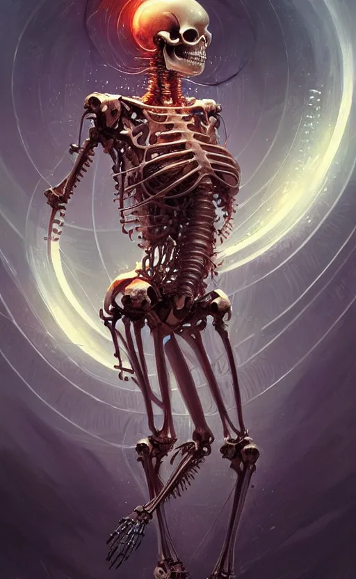 Image similar to Cyborg biomechanical jellyfish skeleton, sci-fi, highly detailed, digital painting, artstation, concept art, smooth, sharp focus, illustration, art by artgerm and greg rutkowski and alphonse mucha