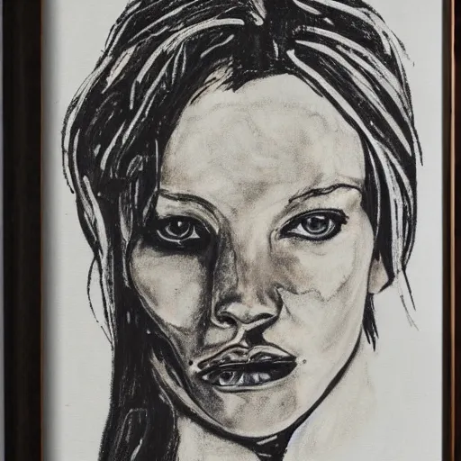 Prompt: charcoal portrait of kate moss by schiele