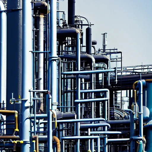 Prompt: color photograph of chemical plant, close up, industrial