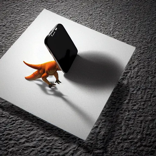 Prompt: photography, 3 d render, a cellphone mixed with dinosaur, sand