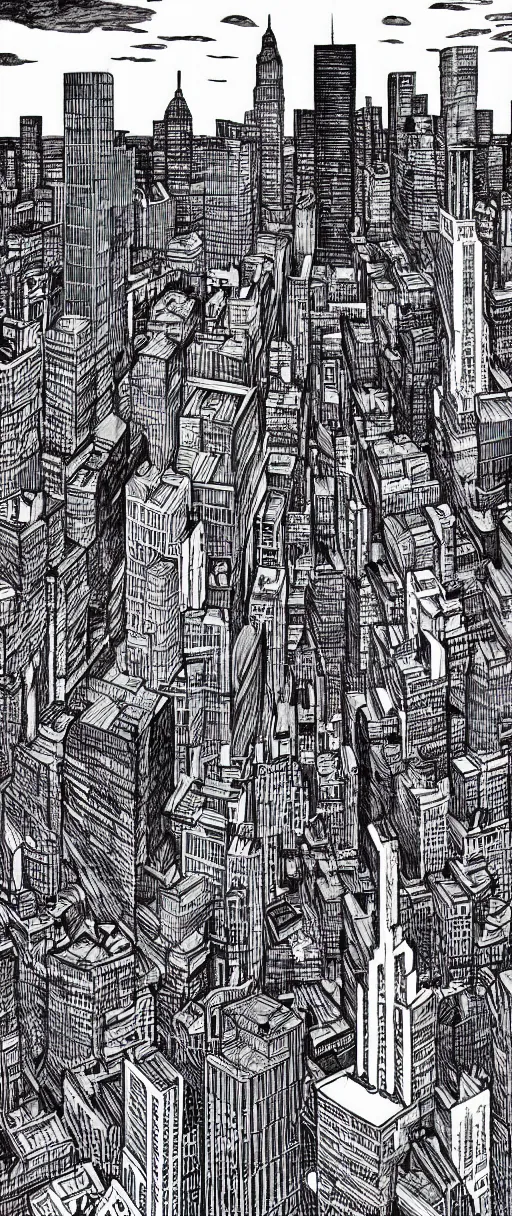 Prompt: Downtown manhatten by junji ito