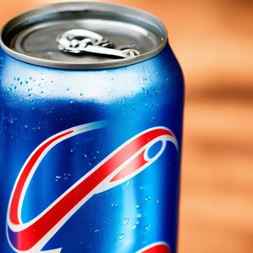 Image similar to Cold can of Pepsi, wet with condensation, 4K photograph, depth of field