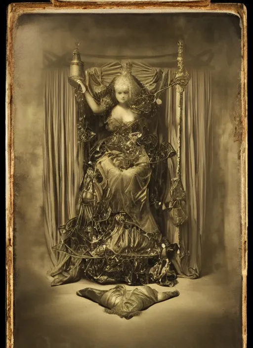 Prompt: old wetplate daguerreotype portrait of birth of lady justice, explosion of data fragments, fractal, intricate, elegant, highly detailed, parallax, leica, medium format, subsurface scattering, by jheronimus bosch and greg rutkowski and louis jacques mande daguerre