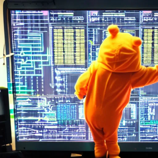 Image similar to A Teletubbie hacking into the Mainframe