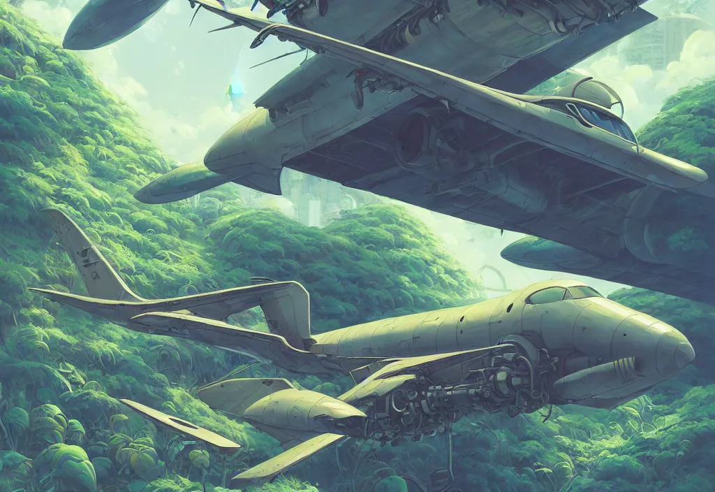 Image similar to chubby futuristic abandonned airplane in an alien jungle, intricate oil painting, high detail illustration, sharp high detail, manga and anime 1 9 9 9, official fanart behance hd artstation by jesper ejsing and makoto shinkai, 4 k,