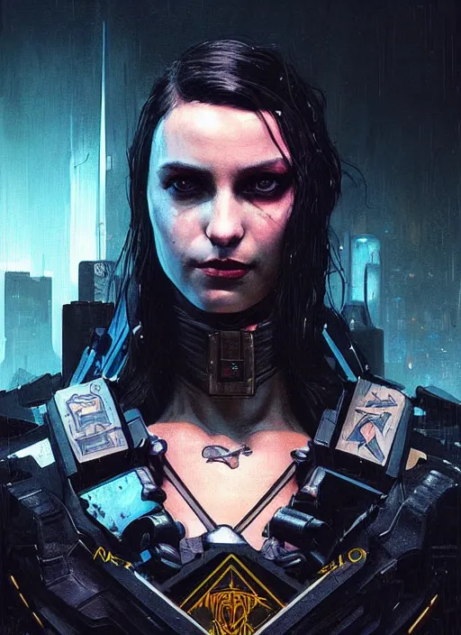 Image similar to portrait of the dark knight as a character in Cyberpunk 2077, looking at camera, intricate, dystopian, sci-fi, extremely detailed, digital painting, artstation, concept art, smooth, sharp focus, illustration, intimidating lighting, incredible art by artgerm and greg rutkowski and alphonse mucha and simon stalenhag