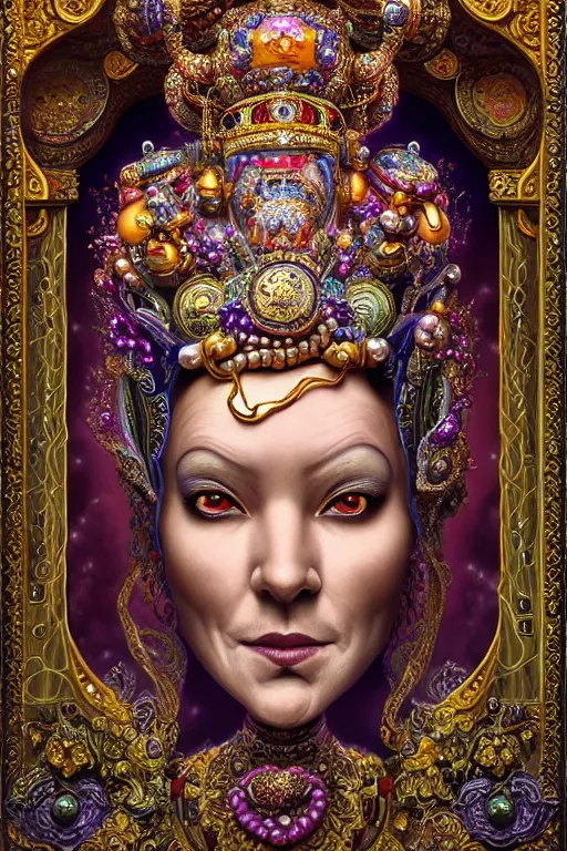 Image similar to maximalist detailed wise old genie portrait by adoryanti, machine. delusions, holosomnia, electrixbunny, rendered in discodiffusion. decorated with pearls and gems, behance hd. by andrei riabovitchev, tomasz alen kopera, oleksandra shchaslyva igor goryunov artgerm. ray tracing hdr polished sharp