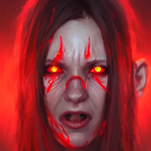 Image similar to women with red glowing eyes screaming in pain , digital art by Mandy Jurgens and Irina French and Heraldo Ortega , hyperdetailed, artstation, cgsociety