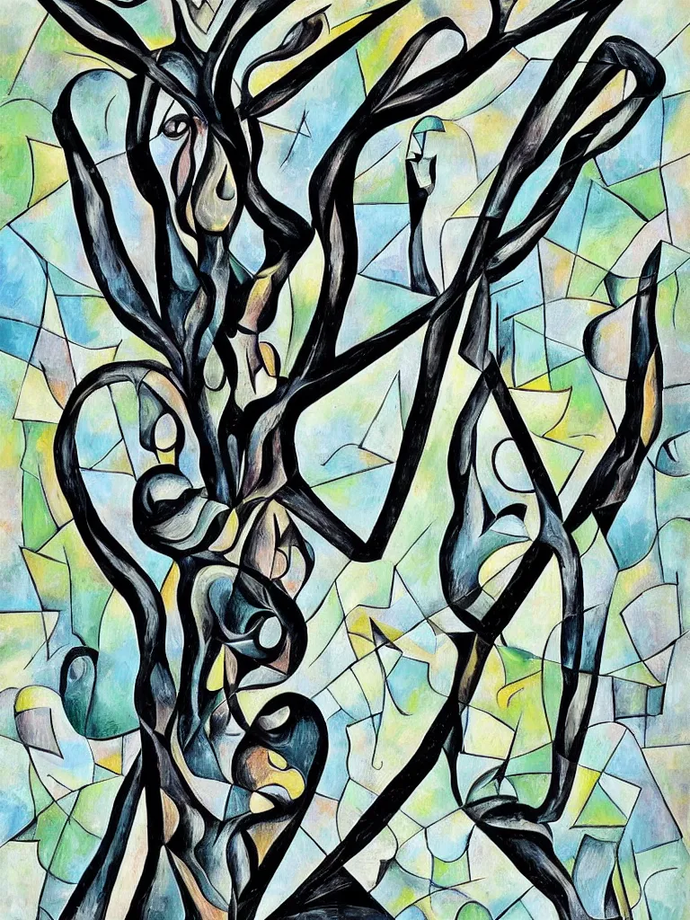 Image similar to cubist artwork of a tree, in the style of Salvador Dalí