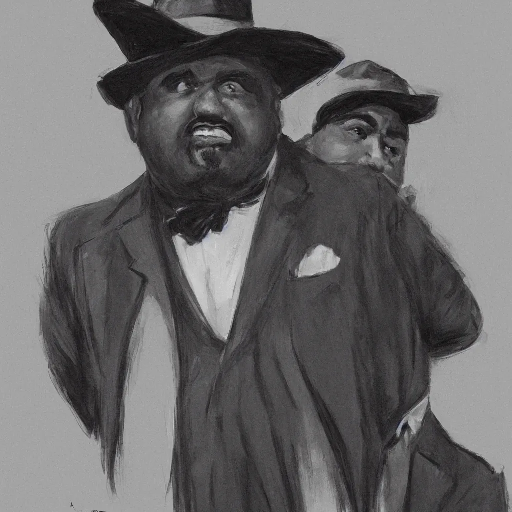 Image similar to style of rafael pavarotti, photorealistic, a large black man robbing a bank