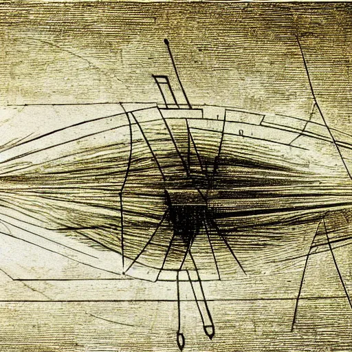 Image similar to davinci drawing of warp drive ship diagram, highly detailed