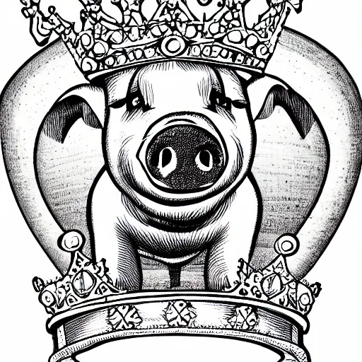 Image similar to pig in a crown, Saturday morning cartoon, illustration, detailed, zoom out