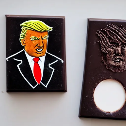 Prompt: dark chocolate trump relief portrait