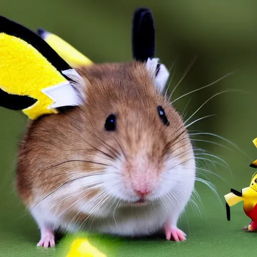 Image similar to a hamster wearing a pikachu hat