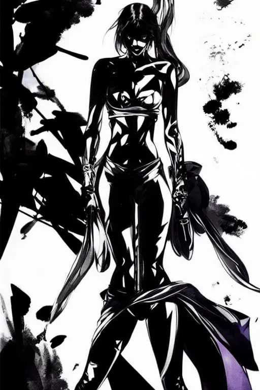 Image similar to style of yoji shinkawa, rafael albuquerque, loish : : gorgeous willa holland : : evil witch, swirling black magic : : symmetrical face, symmetrical eyes : : full body pose : : gorgeous black hair : : magic lighting, low spacial lighting : :