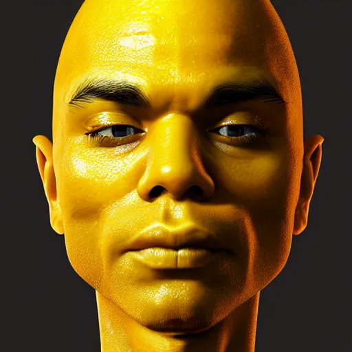 Prompt: man's head made out of lemon skin, head is exploding into a swirl of jam, jam swirl explosion : ornate, dynamic, particulate, intricate, elegant, highly detailed, centered, artstation, smooth, sharp focus, octane render