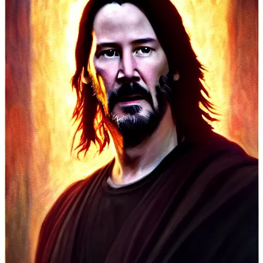 Image similar to keanu reeves as majestic gracious regal goddess persephone portrait, ancient greece, elysium, atmospheric lighting, painted, intricate, volumetric lighting, beautiful, rich deep colours masterpiece, golden hour, sharp focus, ultra detailed, by leesha hannigan, ross tran, thierry doizon, kai carpenter, ignacio fernandez rios