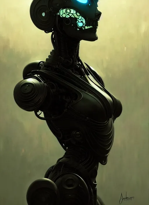 Prompt: robot, black, cinematic lighting, fantasy, necron, intricate, highly detailed, lifelike, photorealistic, digital painting, artstation, illustration, concept art, smooth, sharp focus, art by john collier and albert aublet and krenz cushart and artem demura and alphonse mucha