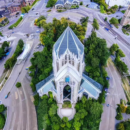 Image similar to Cathedral of shining crystal, aerial drone shot