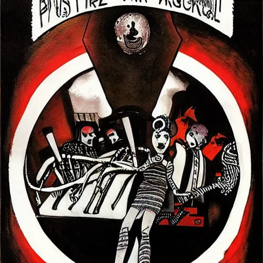 Image similar to post - punk cabaret album cover, black, white, orange, psychedelic, new age, magic, enki bilal