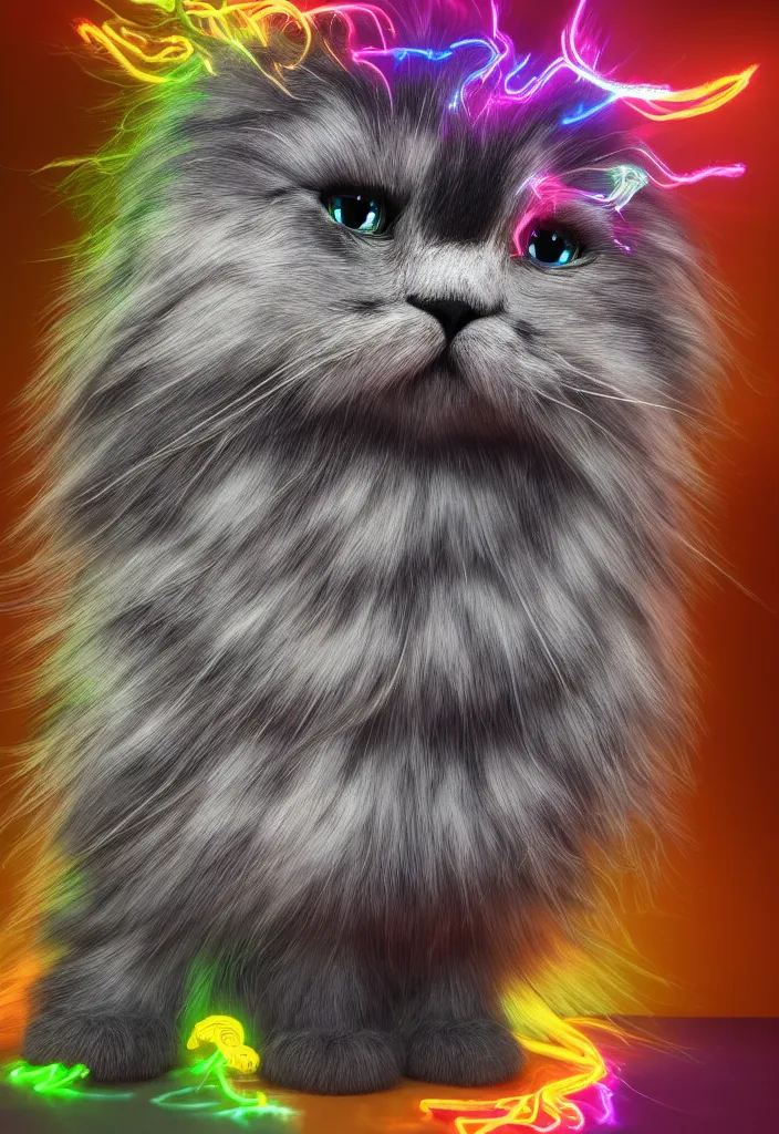 Prompt: longhair floof fluffy coiffed groom elegant gorgeously cfa champion cute pretty scottish fold cat, radiant with mathematical diagrams hologram overlay revealing a complex inner mechanations, detailed painting, grisaille dark monochrome with neon fluorescent color airbrush spraypaint accents, by jules julien, wes anderson, lisa frank, octane render 4 k