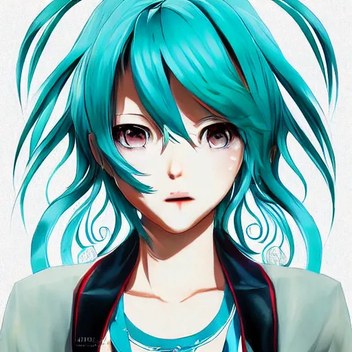 Prompt: hatsune miku short hair, anime style, hyper detailed, illustration, digital painting, high delicate defined details, anime stylized, highly detailed, realistic, sharp focus, styled by rhads