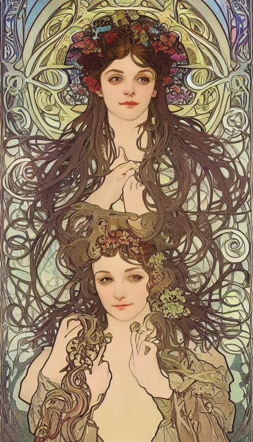 Image similar to fantasy art by Alfons Mucha,beautiful,high quality,masterpiece,incredible,pretty,gorgeous,stunning,appealing,4k,detailed,intricate,coherent symmetrical,fullbody,full body,face