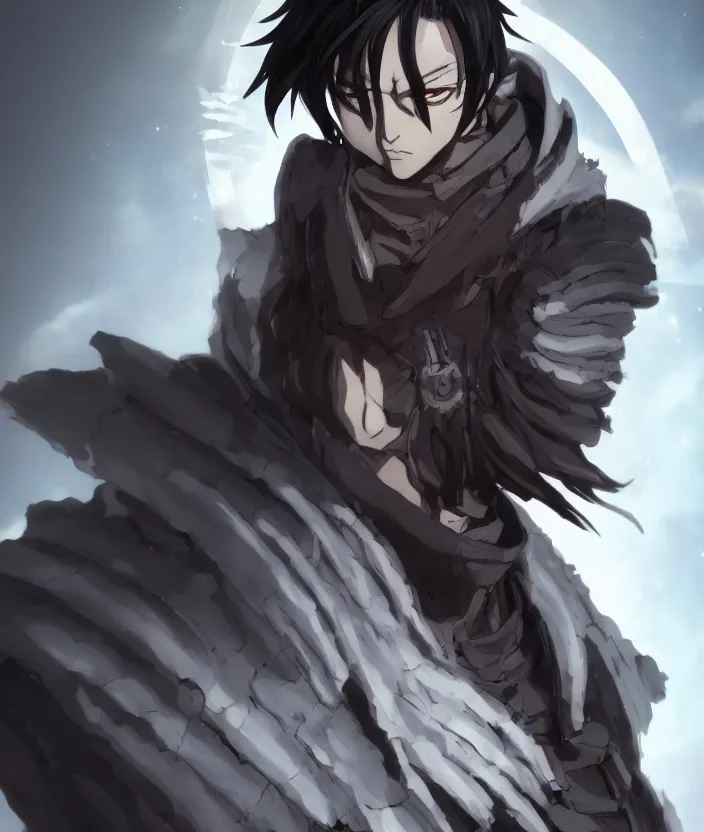 Image similar to a detailed manga character portrait of a dark haired silver cyborg anime man wearing a tattered brown cape, trending on artstation, digital art, 4 k resolution, detailed, octane render, high quality, sharp focus, hq artwork, insane detail, concept art, character concept, character illustration, full body illustration, cinematic, dramatic lighting