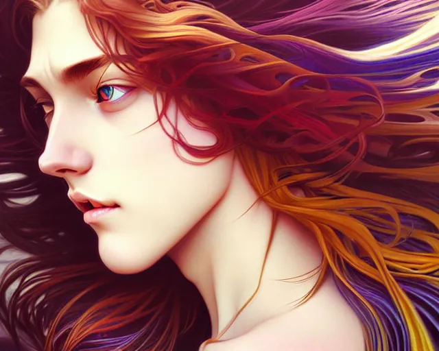 Image similar to overlord, psychedelic flowing hair, close eyes, portrait, highly detailed, deep focus, elegant, digital painting, smooth, sharp focus, illustration, ultra realistic, 8 k, art by artgerm and alphonse mucha